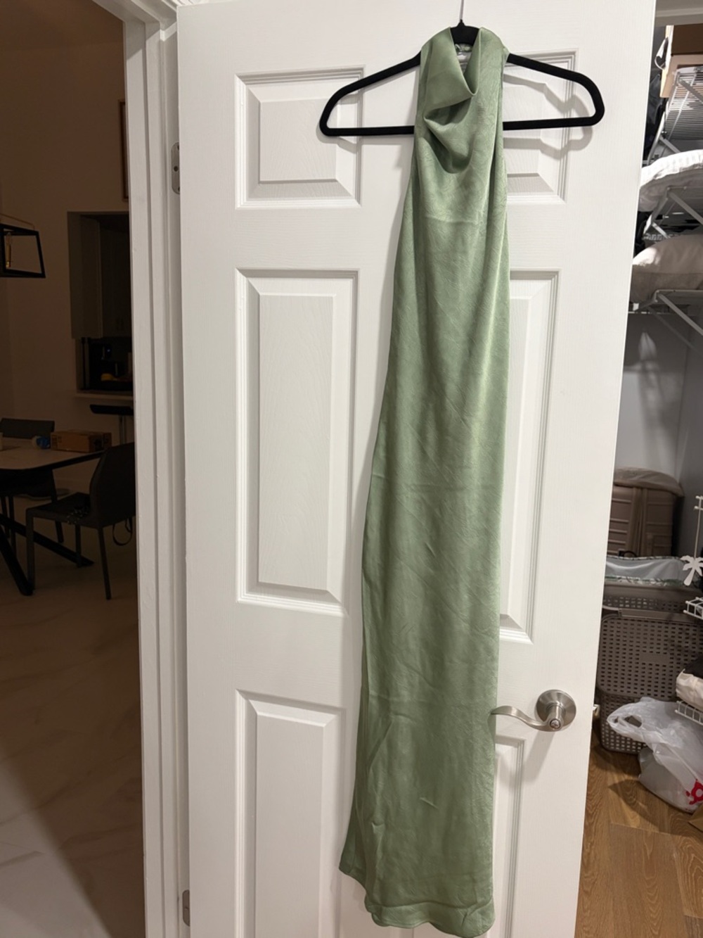 Sage Green Halter Neck Open Back Silky Midi Dress- Small